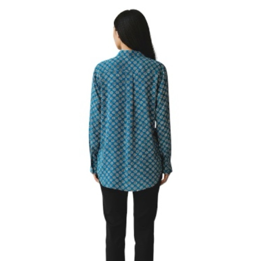 Equipment Femme Silk Teal Geometric Print Long-Sleeve Blouse Size Medium - Picture 2 of 8